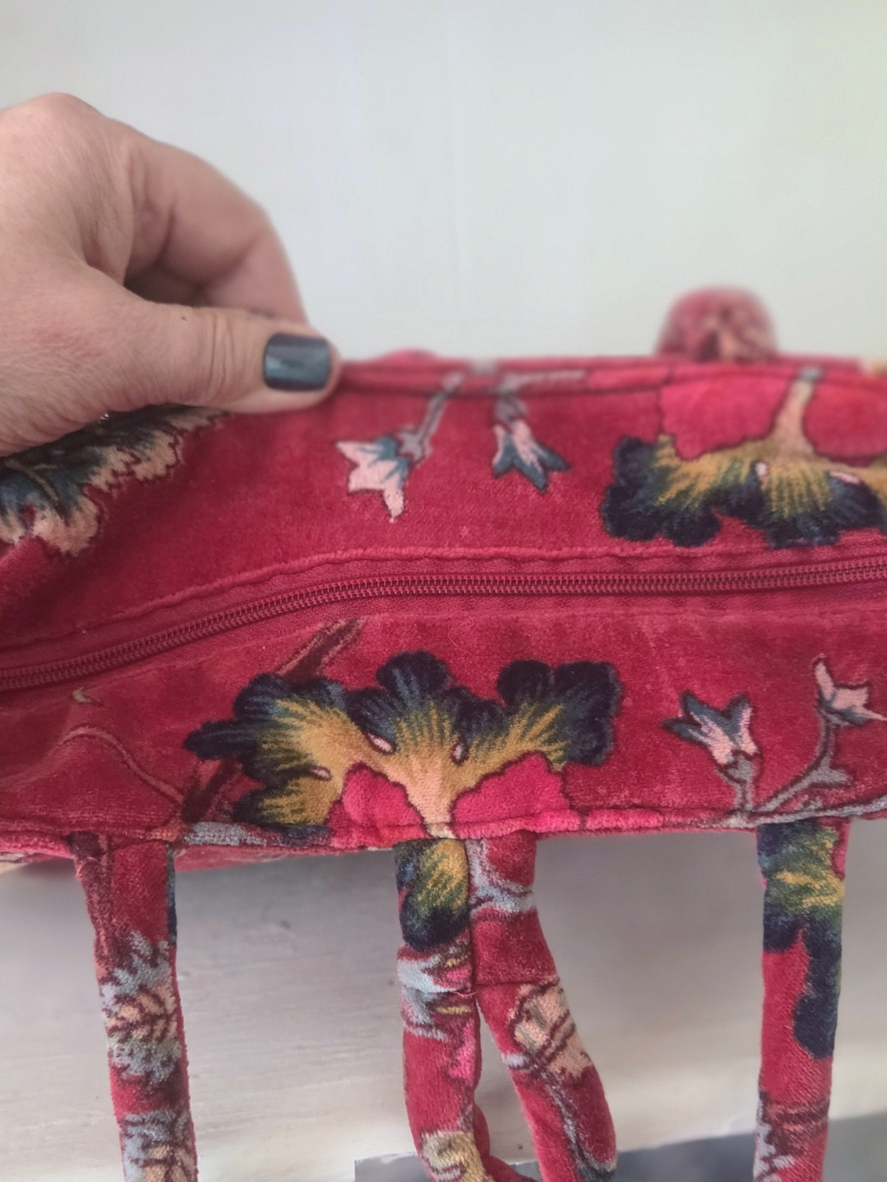 Red Floral Velvet Tote Bag - Picture 8 of 13